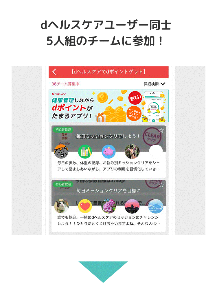 同じ目標を持つ5人組のチームを探して参加！